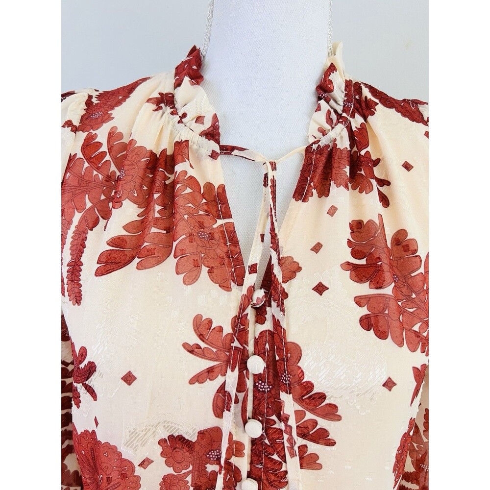 Polagram Cream & Red Big Rose Print Woven Flowy Maxi Dress Boho Prairie Small - Picture 3 of 12